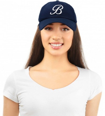 Baseball Caps Initial Hat Letter B Womens Baseball Cap Monogram Cursive Embroidered - Navy Blue - CF18TTNILI7 $14.49