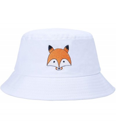 Bucket Hats Unisex Fashion Embroidered Bucket Hat Summer Fisherman Cap for Men Women - Fox White - CA1983S6ZCW $13.93