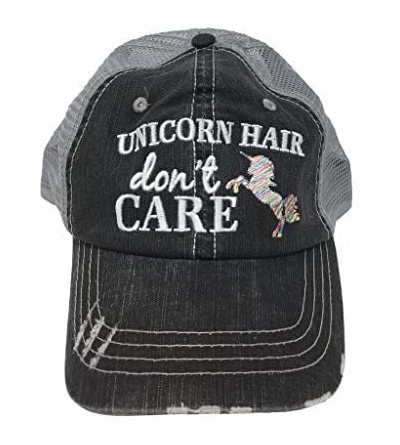 Baseball Caps Unicorn Hair Don't Care Trucker Hat-Grey - CC18C965YMM $21.93