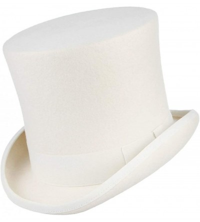 Fedoras Men 100% Wool Mad Hatter Hat Satin Lined Top Hats - White - CL18MH280C9 $36.19