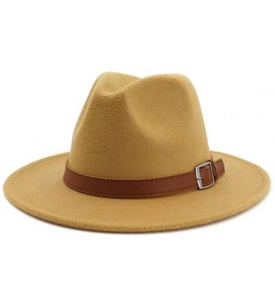 Fedoras Classic Men & Women Wide Brim Fedora Panama Hat with Belt Buckle - Camel - CP18S5TTXE0 $32.24