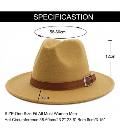 Fedoras Classic Men & Women Wide Brim Fedora Panama Hat with Belt Buckle - Camel - CP18S5TTXE0 $17.45