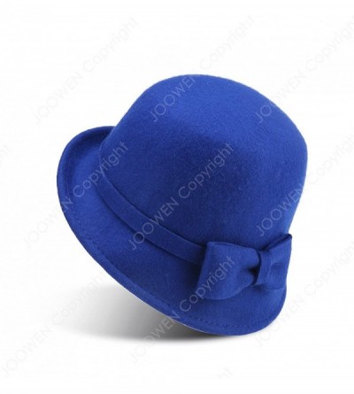 Fedoras Women's 100% Wool Felt Round Top Cloche Hat Fedoras Trilby with Bow Band - Royal Blue - C412NU43EP1 $37.30