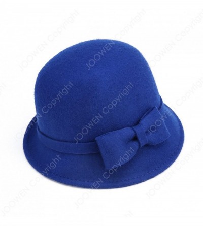 Fedoras Women's 100% Wool Felt Round Top Cloche Hat Fedoras Trilby with Bow Band - Royal Blue - C412NU43EP1 $37.30