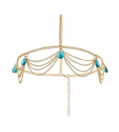 Headbands Head Chain Jewelry Simulate Turquoise Headbands Crossover Headpiece Jewelry Hair Band Tassels for Women Wedding - C...