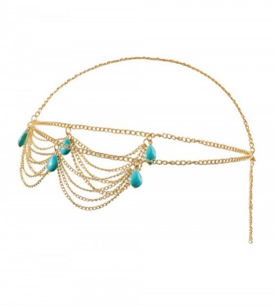 Headbands Head Chain Jewelry Simulate Turquoise Headbands Crossover Headpiece Jewelry Hair Band Tassels for Women Wedding - C...