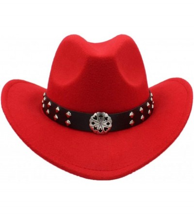 Cowboy Hats Straw Western Cowboy Hat Unisex Vintage Wide Brim Sun Hats Outback Hat with Punk Leather Belt - Red - CU18SYZZLHX...
