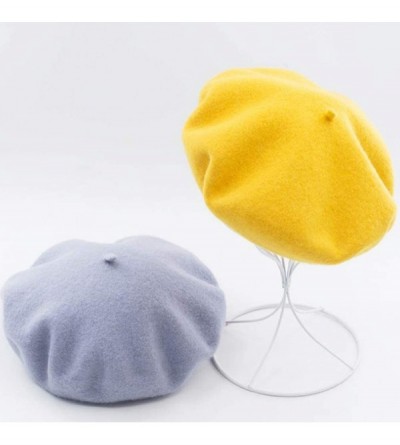Berets Solid Color Classic French Artist Beret Hat 100% Wool - Grey - CX18I9A5IR2 $10.74