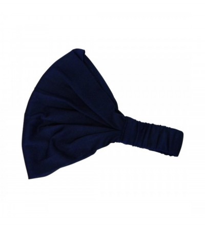 Headbands Navy Wide Cotton Head Band Solid Boho Yoga Style Soft Hairband - Navy Blue - CC1896RXAIY $10.12