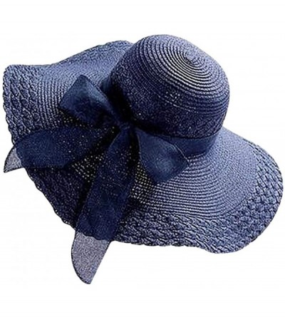 Sun Hats Women Big Bowknot Straw Hat UV Protection Beach Cap Sun Hats Floppy Foldable Roll up - Navy - C418SMYG8U7 $10.06