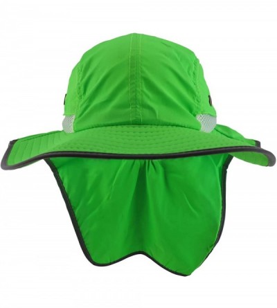 Sun Hats High Visibility Outdoor Full Brim Hat with Back Flap Reflective Tape - Neon Green - CH1969ZOG44 $18.15