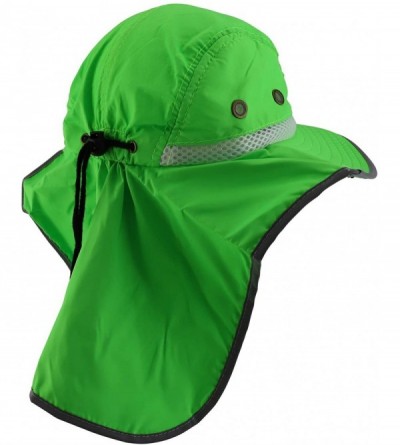 Sun Hats High Visibility Outdoor Full Brim Hat with Back Flap Reflective Tape - Neon Green - CH1969ZOG44 $18.15