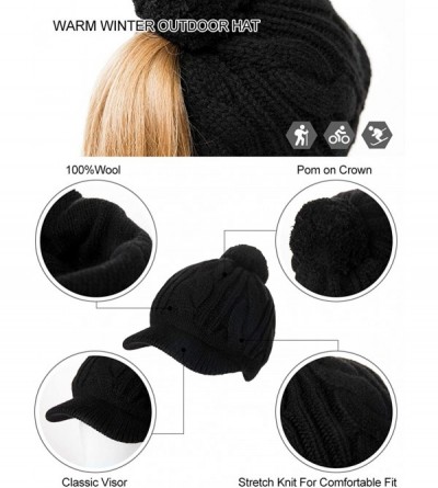 Skullies & Beanies Women's 100% Wool Knit Visor Beanie Newsboy Cap - 00778black - CT18ZKNQRDC $26.39