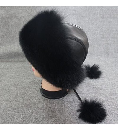 Bomber Hats New Women's Real Fox Fur Hats Leather Outdoor Warm Winter Hats - Black - CE18I3AHMO4 $36.74