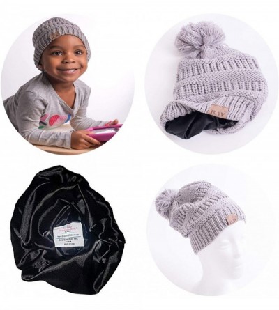 Skullies & Beanies Satin Lined Winter Hats Toddlers - Kids Natural Hair Beanie - Slouchy Knit - Cool Grey - C218MEIN737 $13.87