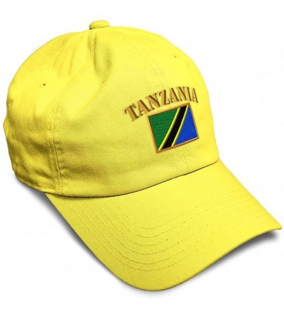 Baseball Caps Soft Baseball Cap Tanzania Flag Embroidery Twill Cotton Dad Hats for Men & Women - Yellow - CR18YSWXY2O $25.70