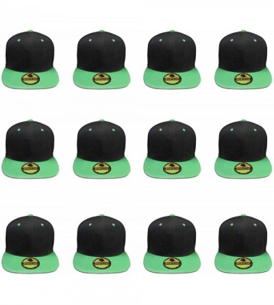 Baseball Caps Plain Blank Flat Brim Adjustable Snapback Baseball Caps Wholesale LOT 12 Pack - Black/Green - CU18X7L2KG8 $52.46