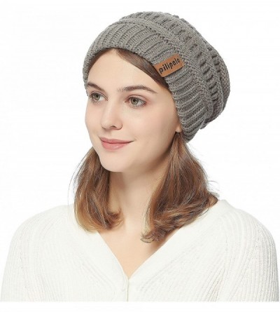 Skullies & Beanies Womens Winter Knit Beanie Hat Slouchy Warm Raccoon Fur Pom Pom Hat Caps for Women Ladies Girls - CO18ZXWC9...