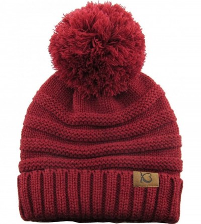 Skullies & Beanies Women's Winter Warm Thick Oversize Cable Knitted Beaine Hat with Pom Pom - (7026) Burgundy - CA18H4G4Q0T $...