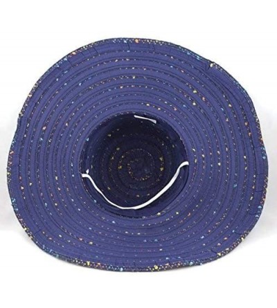 Sun Hats Crushable Multi-Colors with Ribbon Wide Floppy Brim Sun Hat - Navy - CD12HTVXHT5 $19.02