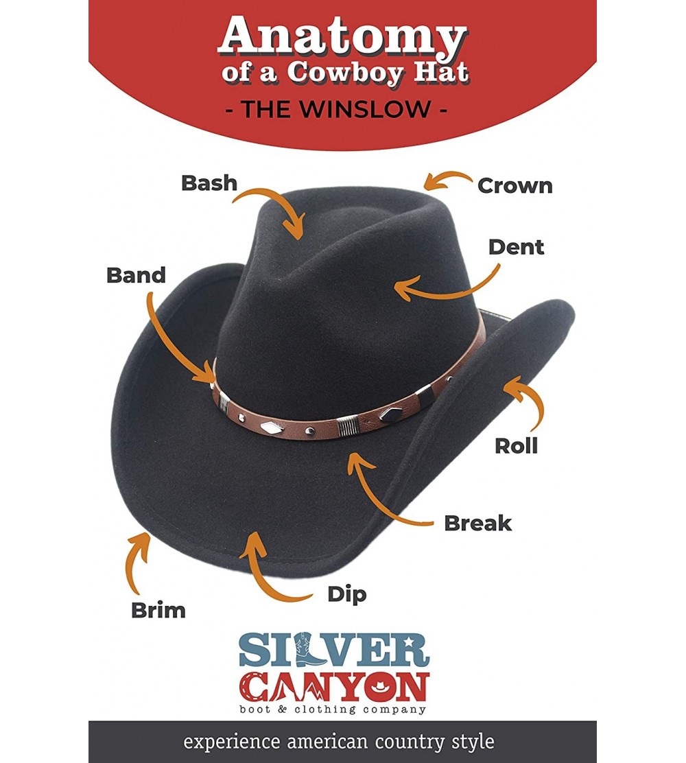 Winslow Shapeable Wool Felt Outback Western Style Cowboy Hat - Pecan ...