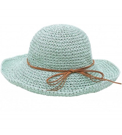 Sun Hats Women's Wide Brim Caps Foldable Fashion Summer Beach Sun Straw Hats - Mint - CG12IDG2J0D $24.72