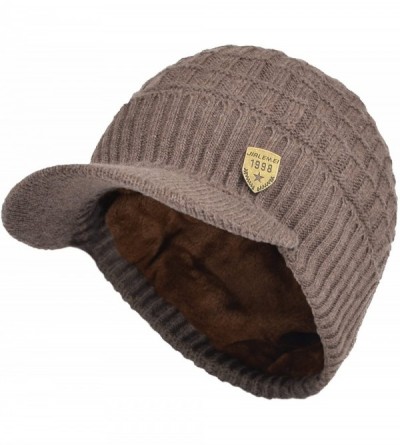 Skullies & Beanies Daily Knit Visor Brim Beanie Hat Fleece Lined Skull Ski Cap - Camel-sv - CO187ISR824 $39.61