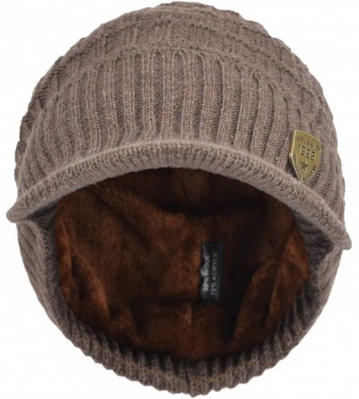 Skullies & Beanies Daily Knit Visor Brim Beanie Hat Fleece Lined Skull Ski Cap - Camel-sv - CO187ISR824 $16.58
