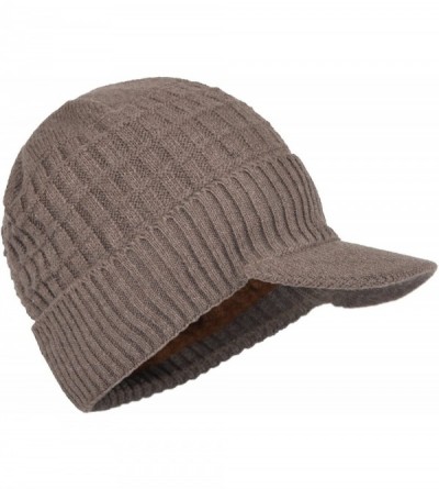 Skullies & Beanies Daily Knit Visor Brim Beanie Hat Fleece Lined Skull Ski Cap - Camel-sv - CO187ISR824 $16.58