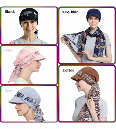 Newsboy Caps Chemo Hats for Women Bamboo Cotton Lined Newsboy Caps with Scarf Double Loop Headwear for Cancer Hair Loss - CZ1...