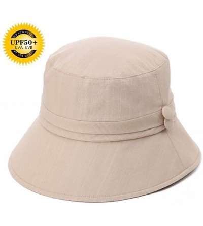 Sun Hats Bucket Cord Sun Summer Beach Hat Wide Brim for Women Foldable UPF 50+ - 89024_khaki - CY17YWROYRC $21.16