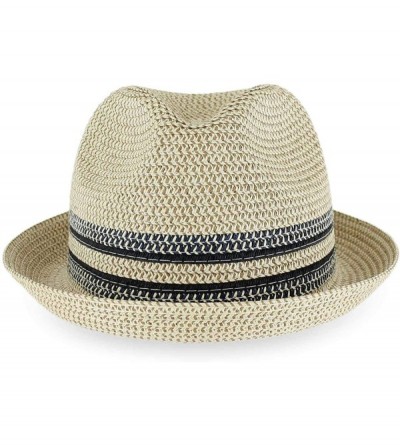 Fedoras Belfry Men Women Summer Straw Trilby Fedora Hat in Blue Tan Black - Daxyellow - CK18SO2GCXM $82.43