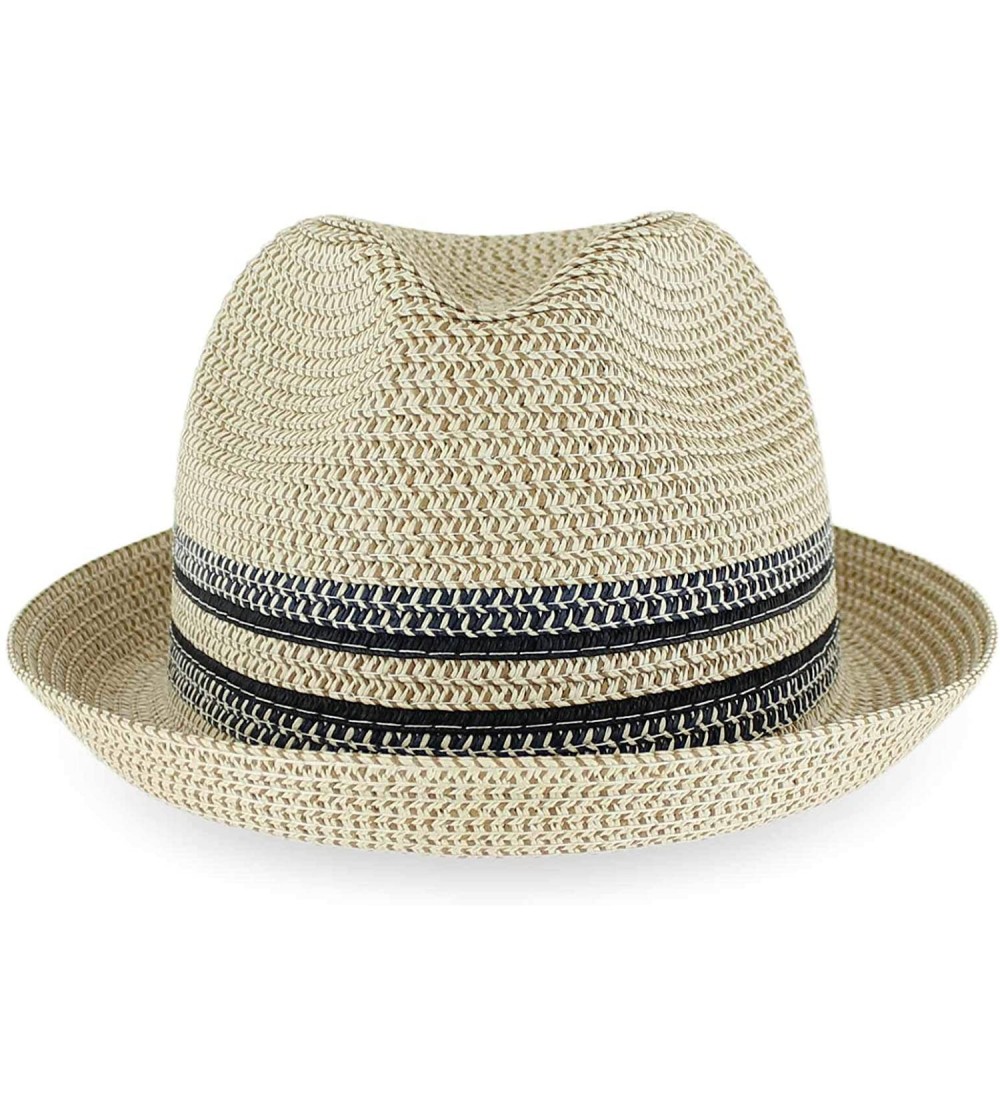 Fedoras Belfry Men Women Summer Straw Trilby Fedora Hat in Blue Tan Black - Daxyellow - CK18SO2GCXM $46.68
