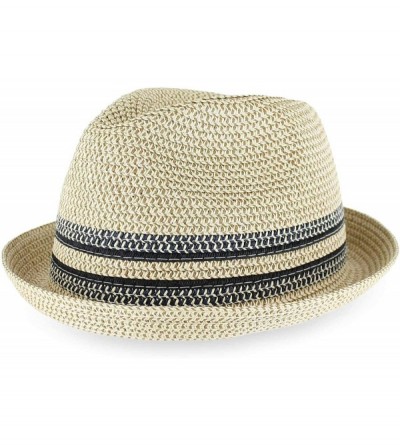 Fedoras Belfry Men Women Summer Straw Trilby Fedora Hat in Blue Tan Black - Daxyellow - CK18SO2GCXM $46.68