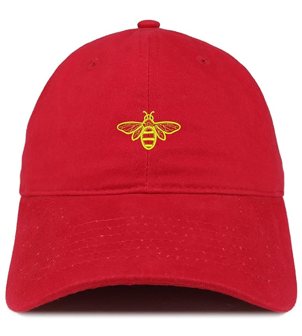 Baseball Caps Bee Embroidered Brushed Cotton Dad Hat Cap - Red - C1185HR0ESE $33.08