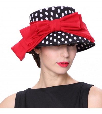Bucket Hats Women Bucket Hats Chiffon Formal Dress Hat Elegant Feather Church Hats - Black White Red - C512BSHVYXR $44.43