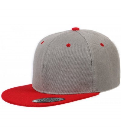 Baseball Caps Blank Adjustable Flat Bill Plain Snapback Hats Caps - Light Grey/Red - C511LI0N7HL $9.41