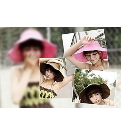 Sun Hats Women & Children Beach Hat Sun Visor Foldable Roll up Wide Brim Straw Hat Cap - Adult Size Sky Blue - CH11ZV068A1 $2...