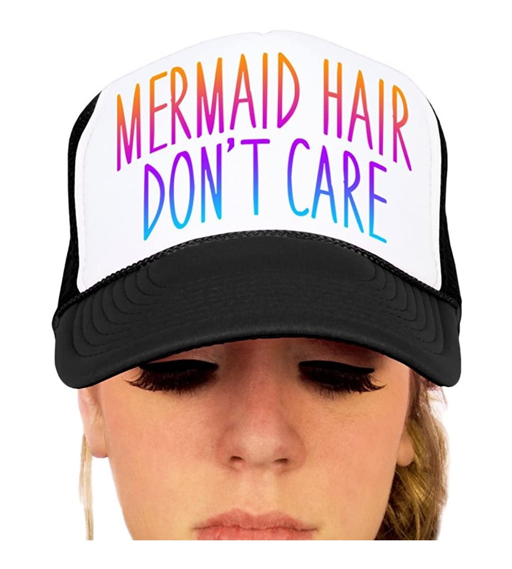 Baseball Caps Mermaid Hair- Don't Care Trucker Hat - Blkw/Rainbow - CD12GLNJNMH $20.54