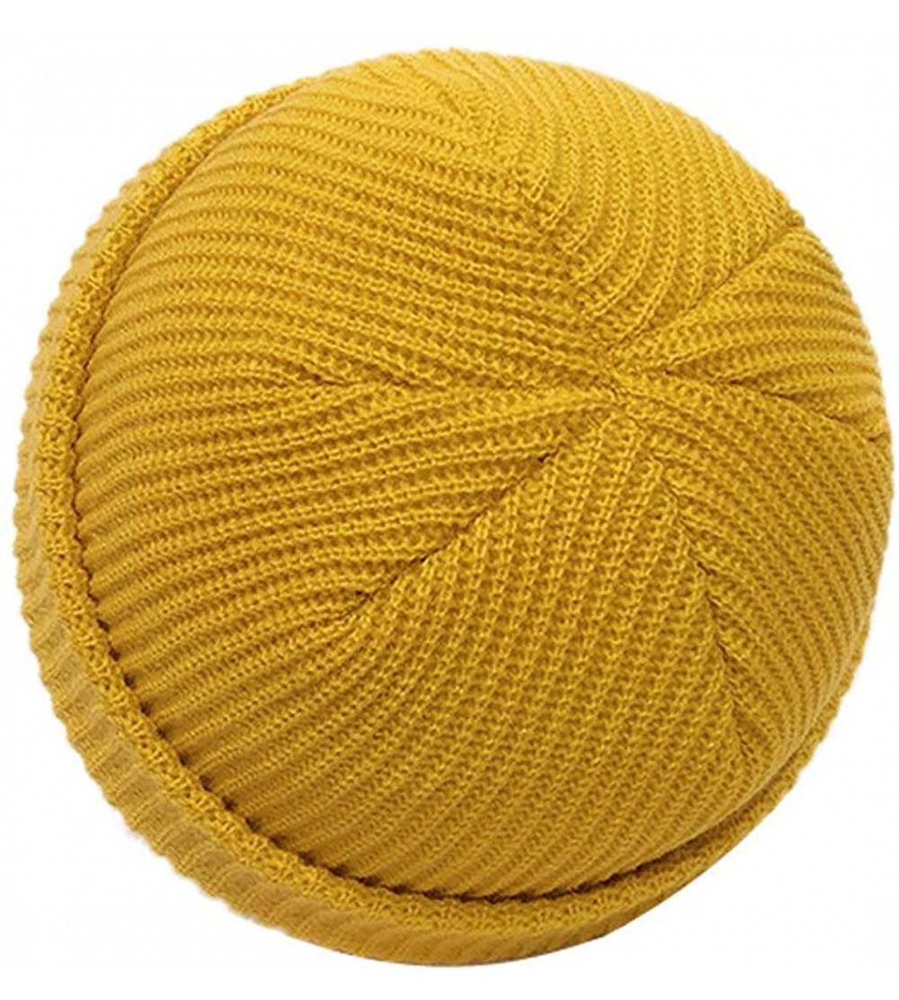Skullies & Beanies Men's Women's Acrylic Knit Solid Watch Docker Skull Cap - Yellow - CD18L4S9DIW $6.78