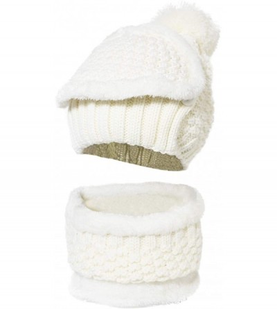 Skullies & Beanies Winter Beanie Hat Scarf and Mask Set 3 Pieces Thick Warm Slouchy Knit Cap - White - CG188RIK7M6 $24.35