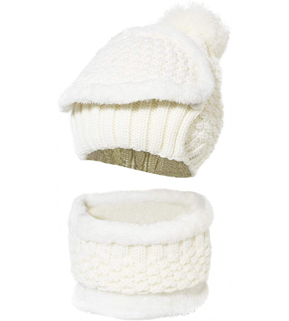 Skullies & Beanies Winter Beanie Hat Scarf and Mask Set 3 Pieces Thick Warm Slouchy Knit Cap - White - CG188RIK7M6 $11.01
