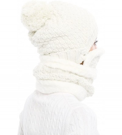 Skullies & Beanies Winter Beanie Hat Scarf and Mask Set 3 Pieces Thick Warm Slouchy Knit Cap - White - CG188RIK7M6 $11.01