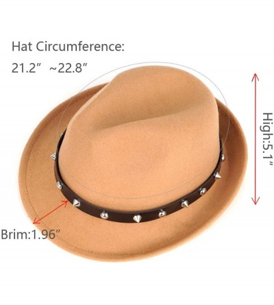 Fedoras Men's Trilby Fedora Hats Classic Manhattan Structured Wool Felt Short Brim Rivet Trilby Hat - Camel - C518XT6OZ5L $12.80