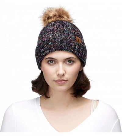 Skullies & Beanies Exclusives Fuzzy Lined Knit Fur Pom Beanie Hat (YJ-820) - Rainbow Mix - CJ18I6Q5ZND $17.35