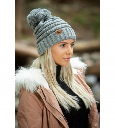 Skullies & Beanies Women's Winter Warm Thick Oversize Cable Knitted Beaine Hat with Pom Pom - (7026) Light Gray - CV18H4GCMT9...