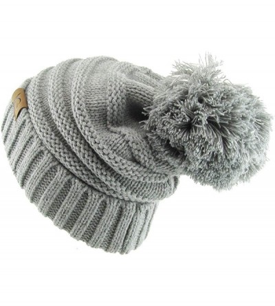 Skullies & Beanies Women's Winter Warm Thick Oversize Cable Knitted Beaine Hat with Pom Pom - (7026) Light Gray - CV18H4GCMT9...