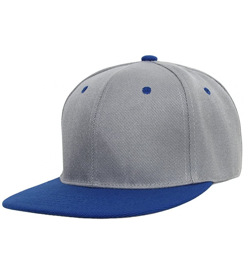 Baseball Caps Cotton Two-Tone Flat Bill Snapback - Gray/Blue - CY184TGRGEM $10.61