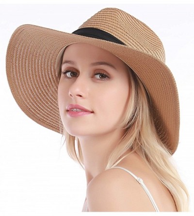 Sun Hats Womens Straw Hat Sun Hat for Women Beach Cap Summer Hats UV Protection UPF50+ - Khaki Panama - CC193YAQLS8 $14.66