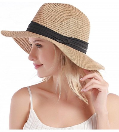 Sun Hats Womens Straw Hat Sun Hat for Women Beach Cap Summer Hats UV Protection UPF50+ - Khaki Panama - CC193YAQLS8 $14.66